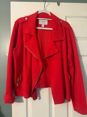 Carolina Belle Bright Red Asymmetrical Moto Jacket